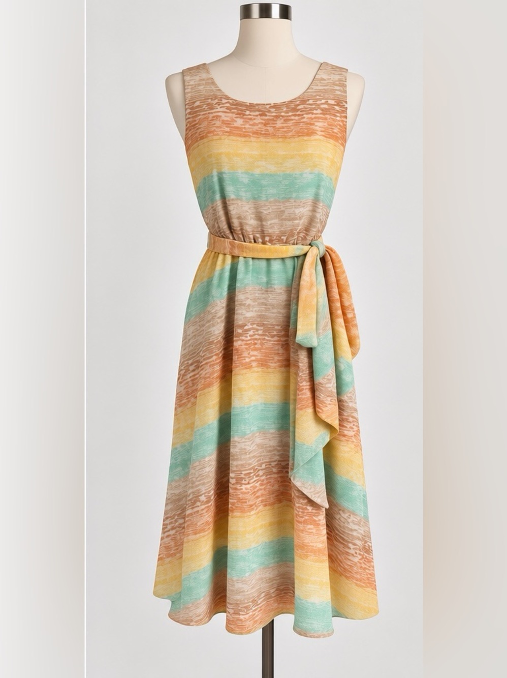 J.B.S. Striped Sleeveless Midi Dress in Peach, Yellow & Aqua